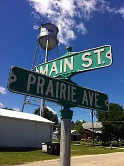 Street signs and water tower