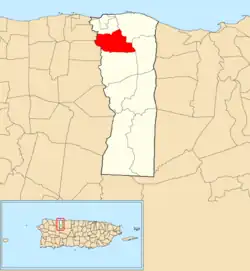 Location of Capáez within the municipality of Hatillo shown in red