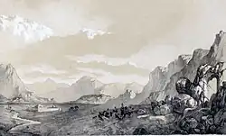 Illustration of the caravanserai by Eugène Flandin, 1840