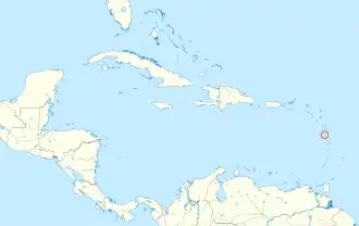 Location of Dominica (circled in red) in the Caribbean