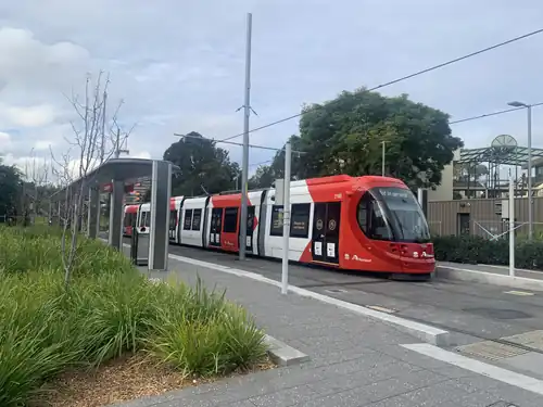 Tram at a light rail stop
