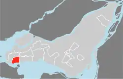 Location on the Island of Montreal. (Outlined areas indicate demerged municipalities).