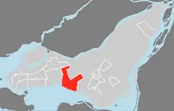 Location on the Island of Montreal. (Outlined areas indicate demerged municipalities).