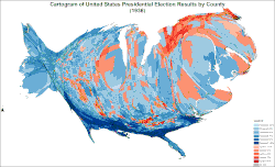Cartogram of presidential election results by county
