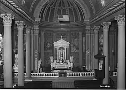 West end of the nave from the organ balcony, showing the sanctuary and apse
