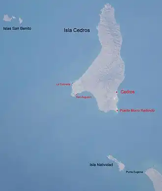 An annotated Space Shuttle photo showing Punta Eugenia bottom right.