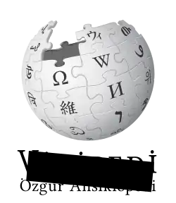 The Turkish Wikipedia logo with a censor bar covering the text, used from April 2017 to January 2020 when Turkish authorities blocked online access to Wikipedia in all languages across Turkey