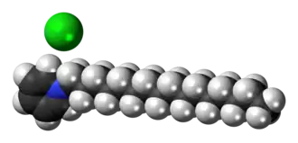 Space-filling models of the component ions of cetylpyridinium chloride