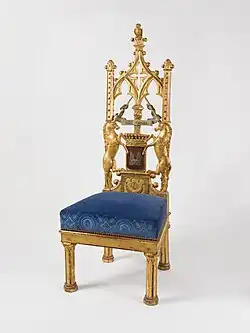 Chair from the Gothic Cabinet of the Osmond Countess, by François-Honoré-Georges Jacob-Desmalter, c.1817-1820, gilt wood, Petit Palais, Paris