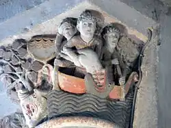 Jonah swallowed by the whale, capital in the nave of Mozac Abbey