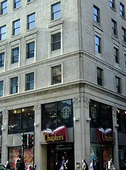 Until October 2014, a Chapters bookstore was located inside the Castle Building on the corner of Stanley St.