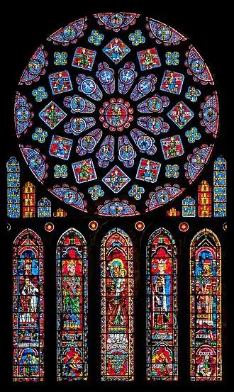 North transept windows; circa 1230–1235; stained glass; diameter (rose window): 10.2 m; Chartres Cathedral