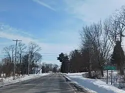 County Route 49 southbound entering the hamlet of Kiantone.