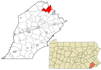 Location of East Vincent Township in Chester County, Pennsylvania (top) and of Chester County in Pennsylvania (below)