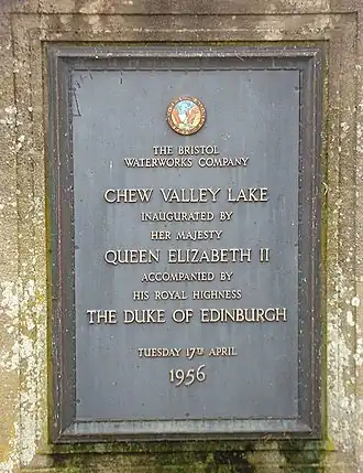 Plaque with text commemorating the visit of Queen Elizabeth II