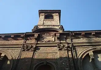 Detail of the bell tower as seen from Via Magatti