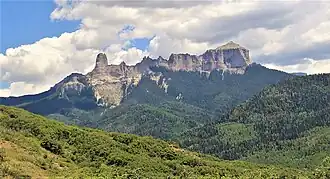 Chimney Rock (left), Courthouse Mountain (right). West aspect.
