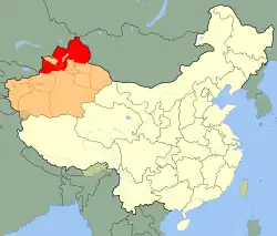 Ili Prefecture (red) in Xinjiang (orange)