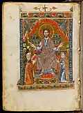 Christ, the donor and the scribe. From the Four Gospels. Drazark monastery, 1342. Chester Beatty Library
