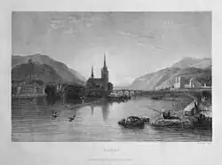 Bingen, engraving by Abresch after Clarkson Stanfield