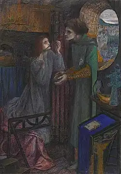 Clerk Saunders, 1857, watercolour, bodycolour, coloured chalks