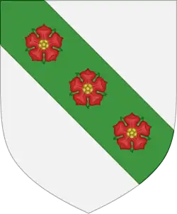 Riedenburg: Argent [or Or[25]], on a bend vert three roses gules[26]