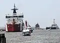 Ships entering Grand Haven during the festival's Parade of Ships