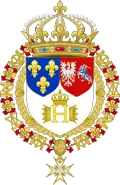 Henry's coat of arms, showing his dual status as King of France and lifelong King of Poland.