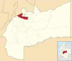 Location of the municipality and town of Acacías in the Meta Department.