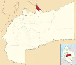 Location of the municipality and town of Barranca de Upía in the Meta Department of Colombia.