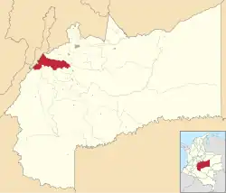 Location of the municipality and town of Cubarral in the Meta Department of Colombia.
