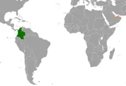Map indicating locations of Colombia and United Arab Emirates