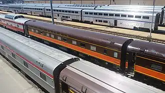 Brown and orange railcar