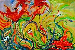 A colorful abstract painting on canvas