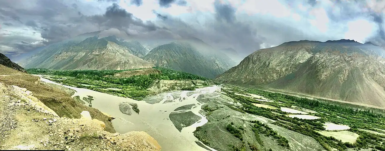 Confluence of Laspur River (right) and Yarkhun River (left) at Mastuj
