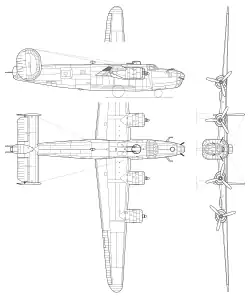 3-view line drawing of the Consolidated B-24 Liberator