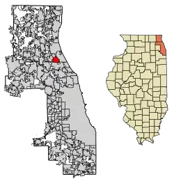 Location of Deerfield in Lake and Cook counties, Illinois