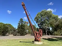 Railway crane relocated to the adjacent highway rest stop