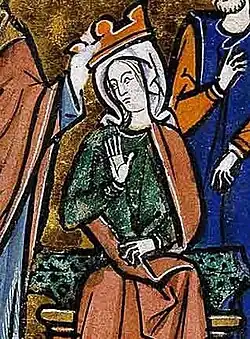 An enthroned woman being crowned