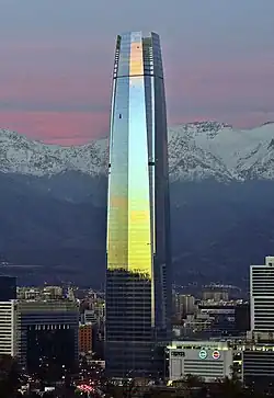 Gran Torre Santiago at evening