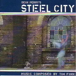 Exterior shot of a brick building with a large window at the right. In front of the window is a ghost-like image of a person with arms raised. The album's full title is written across the top. Across the bottom is the phrase, "Music composed by Tim Finn"