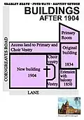 More detail of the buildings after the construction of the 1904 building. The access on the north side is shown in the 1903 architect's drawings as sloping down to Choir Vestry floor level. Although shown on the Land Registry as part of the Baptist Church land, this was absorbed into the car park when the Council demolished the remaining houses in the early 1980s.