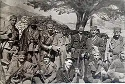 Leadership of partisan units from Montenegro. Standing from left to right: Mirko Burić, Blažo Jovanović, Mitar Bakić, Peko Dapčević, Ivan Milutinović, Savo Orović, Niko Strugar.