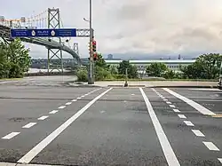 A new "crossride" (a combined pedestrian-cycle crossing) links the Macdonald Bridge to the Barrington Greenway
