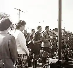 Scouts pray at Kelenföld Train Station