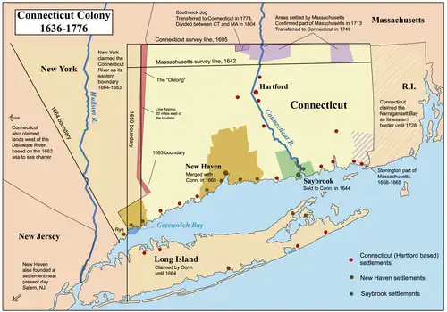 Map of the Connecticut, New Haven, and Saybrook colonies