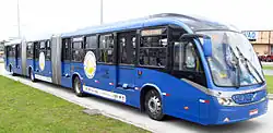 Image 230Curitiba Neobus bodied bi-articulated Volvo B12M running with 100% biofuel. At 28 metres, it is one of the world's longest buses. Each section features train-like doors for rapid exchange of people. (from Bi-articulated bus)
