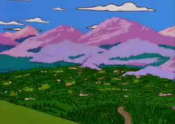 A sketch a new background specially created for the episode showing Cypress Creek with mountains in the background