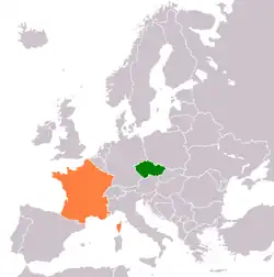 Map indicating locations of Czech Republic and France