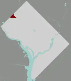 Map of Washington, D.C., with Friendship Heights highlighted in red